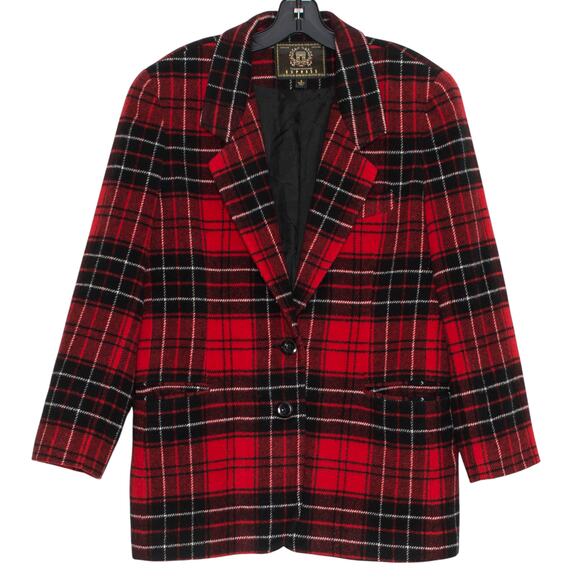 Vintage Express Blazer Wool Dark Academia Preppy 90s Grunge Plaid Red Size Small - Picture 1 of 6